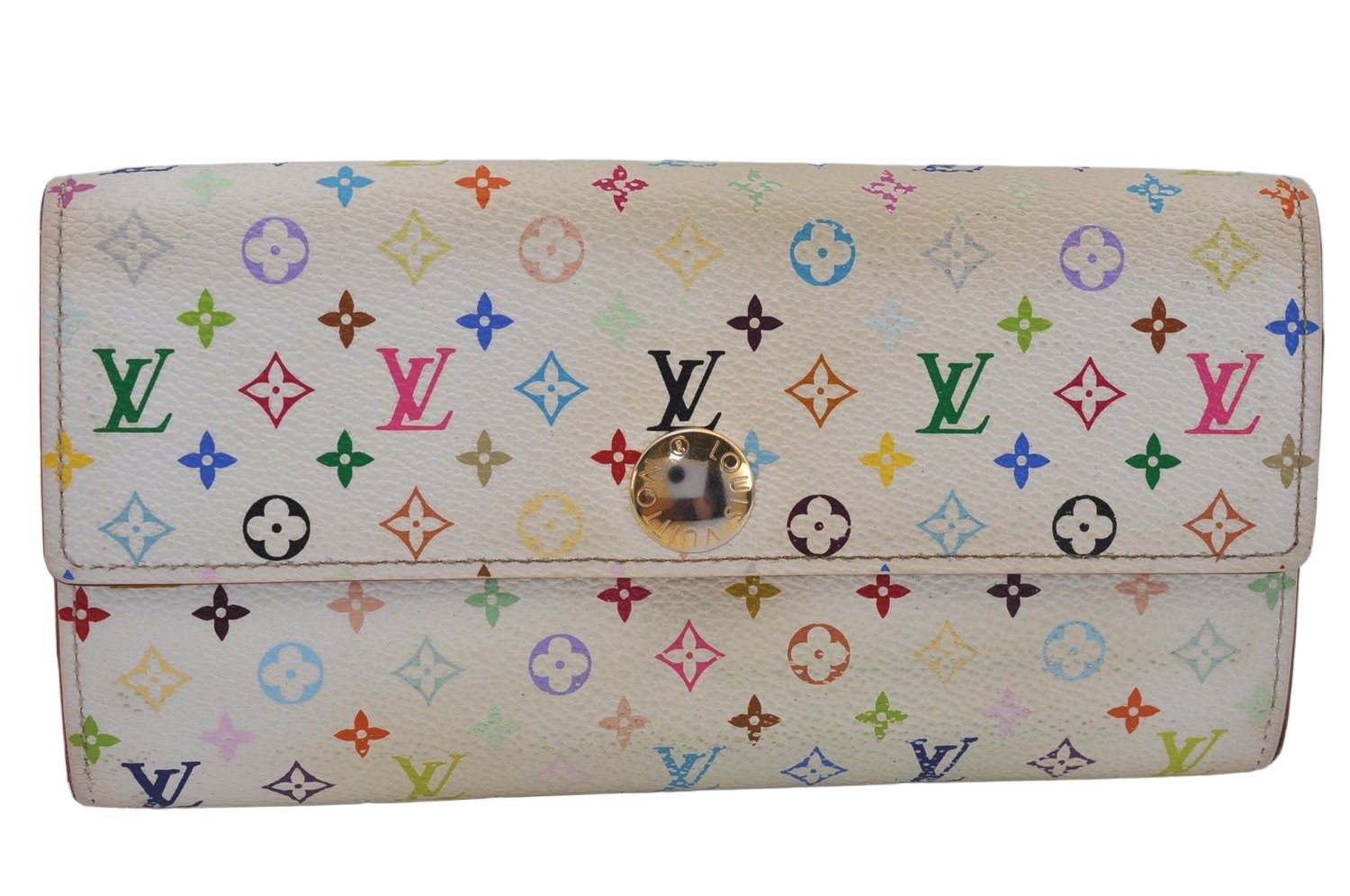 Auth Louis Vuitton Monogram Multicolor Portefeuille Sarah Wallet M93745 LV 9974J