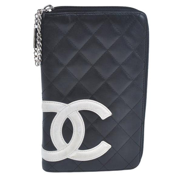 Authentic CHANEL Calf Skin Cambon Line Zippy Organizer Wallet Purse Black 9975I