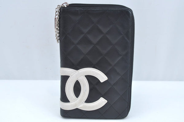 Authentic CHANEL Calf Skin Cambon Line Zippy Organizer Wallet Purse Black 9975I