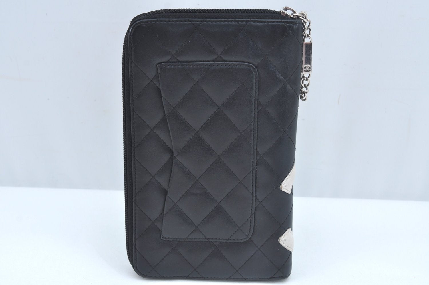 Authentic CHANEL Calf Skin Cambon Line Zippy Organizer Wallet Purse Black 9975I