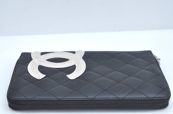 Authentic CHANEL Calf Skin Cambon Line Zippy Organizer Wallet Purse Black 9975I
