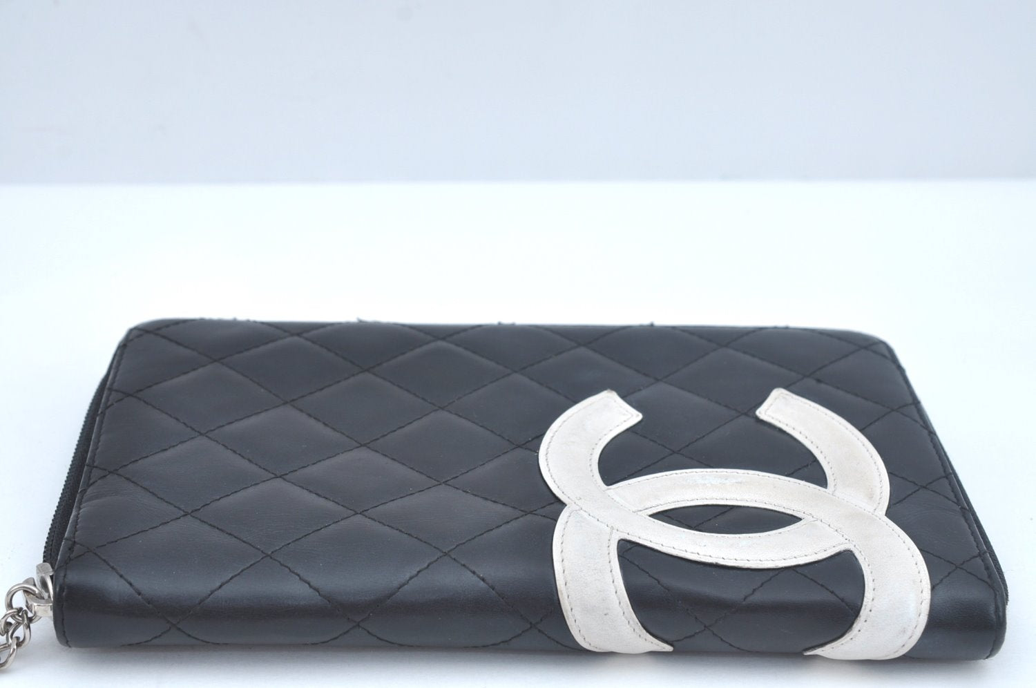 Authentic CHANEL Calf Skin Cambon Line Zippy Organizer Wallet Purse Black 9975I