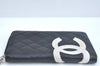 Authentic CHANEL Calf Skin Cambon Line Zippy Organizer Wallet Purse Black 9975I