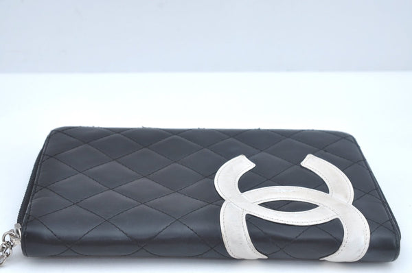 Authentic CHANEL Calf Skin Cambon Line Zippy Organizer Wallet Purse Black 9975I