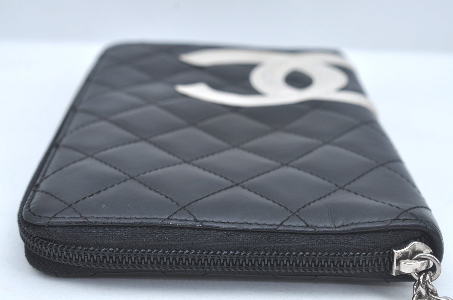 Authentic CHANEL Calf Skin Cambon Line Zippy Organizer Wallet Purse Black 9975I