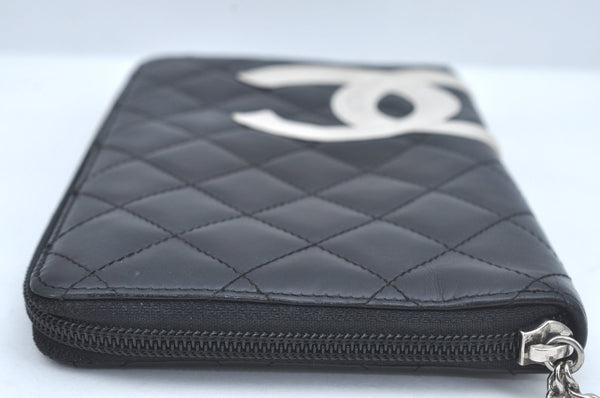 Authentic CHANEL Calf Skin Cambon Line Zippy Organizer Wallet Purse Black 9975I