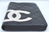 Authentic CHANEL Calf Skin Cambon Line Zippy Organizer Wallet Purse Black 9975I