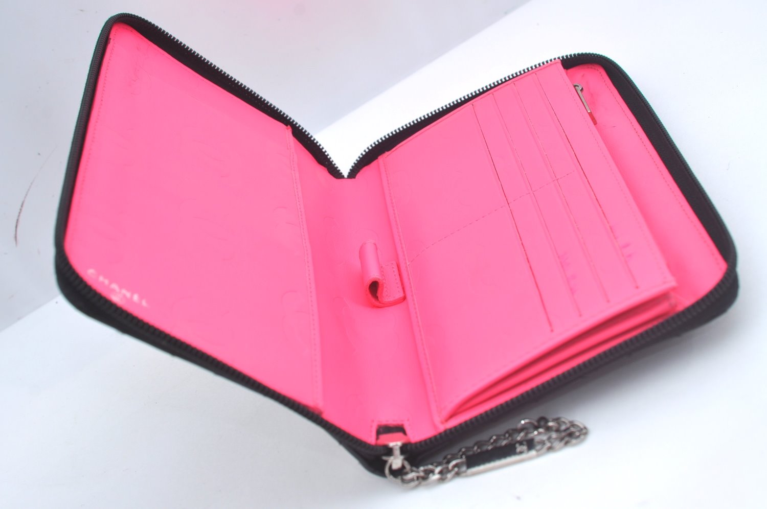 Authentic CHANEL Calf Skin Cambon Line Zippy Organizer Wallet Purse Black 9975I