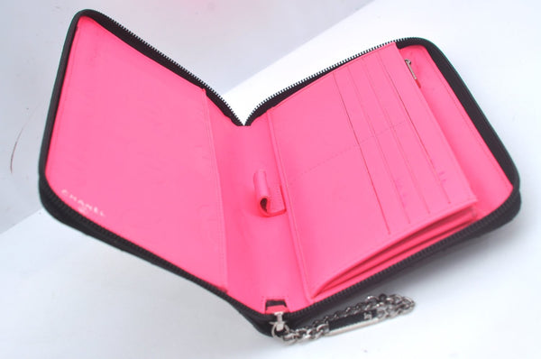 Authentic CHANEL Calf Skin Cambon Line Zippy Organizer Wallet Purse Black 9975I