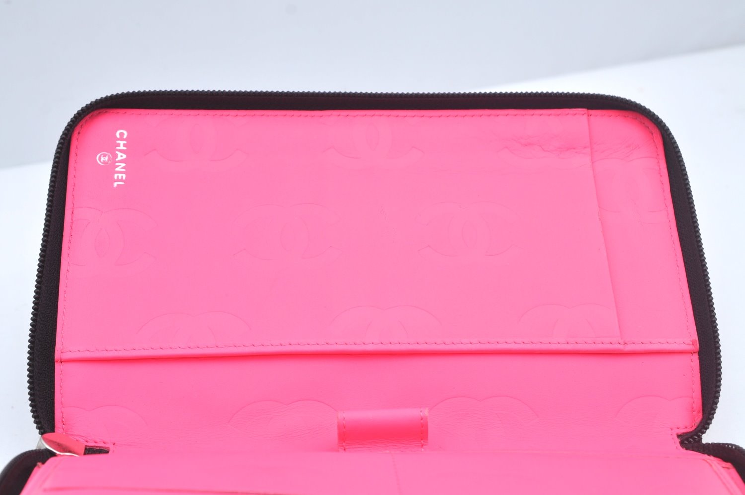 Authentic CHANEL Calf Skin Cambon Line Zippy Organizer Wallet Purse Black 9975I