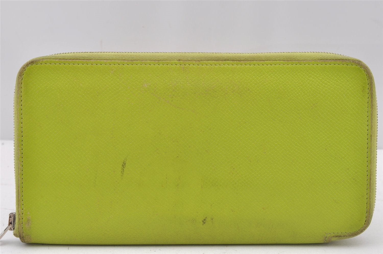 Authentic HERMES Azap Long Silk In Wallet Purse Leather Light Green Blue 9976I