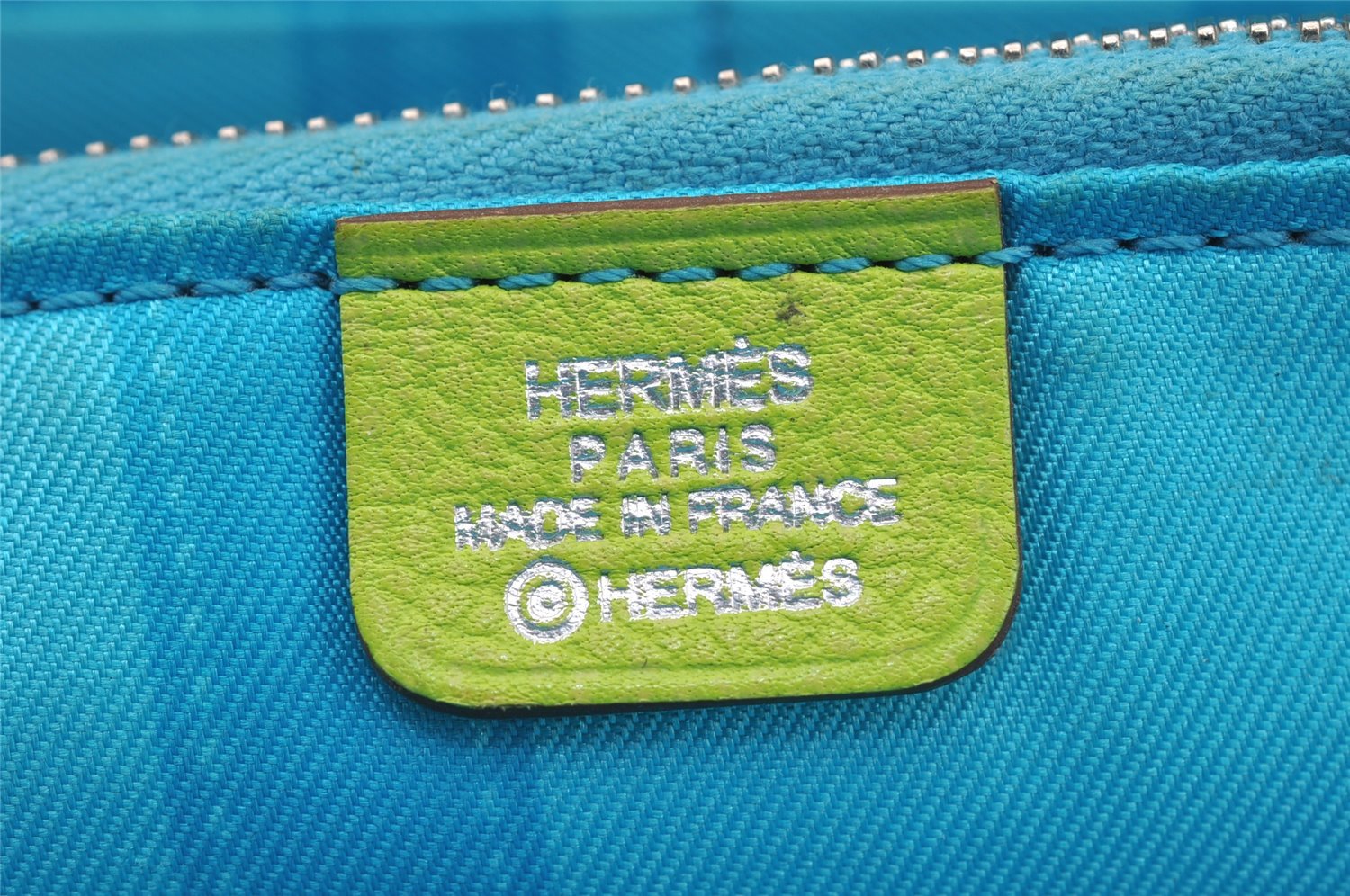 Authentic HERMES Azap Long Silk In Wallet Purse Leather Light Green Blue 9976I