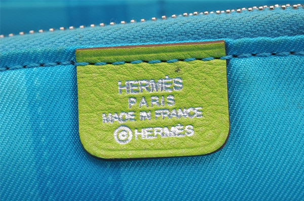 Authentic HERMES Azap Long Silk In Wallet Purse Leather Light Green Blue 9976I