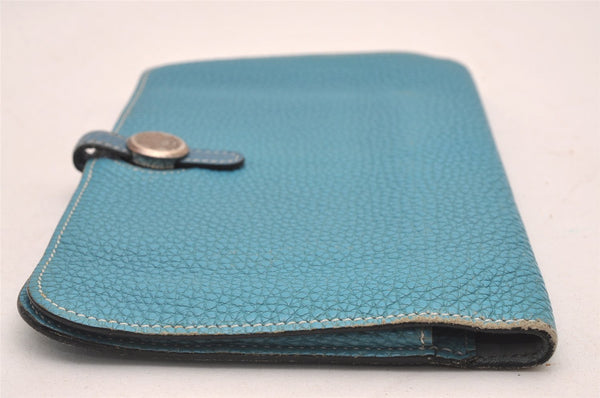 Authentic HERMES Dogon GM Vintage Leather Long Wallet Purse Blue 9977I