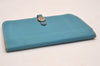 Authentic HERMES Dogon GM Vintage Leather Long Wallet Purse Blue 9977I