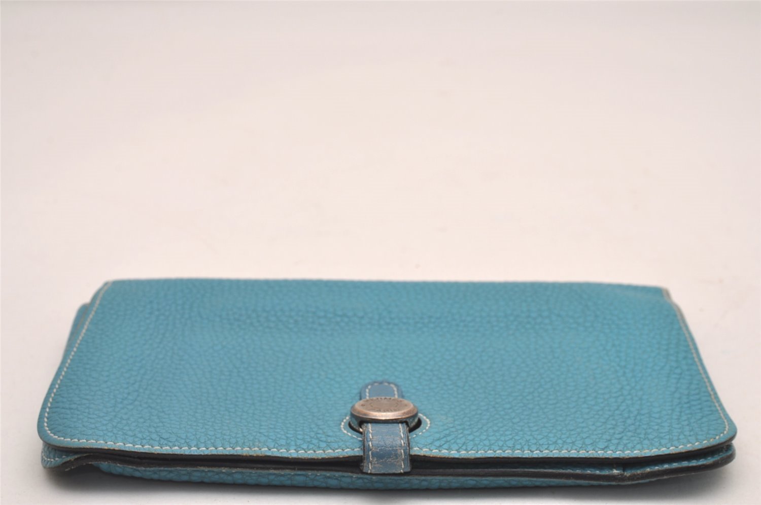 Authentic HERMES Dogon GM Vintage Leather Long Wallet Purse Blue 9977I