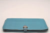 Authentic HERMES Dogon GM Vintage Leather Long Wallet Purse Blue 9977I