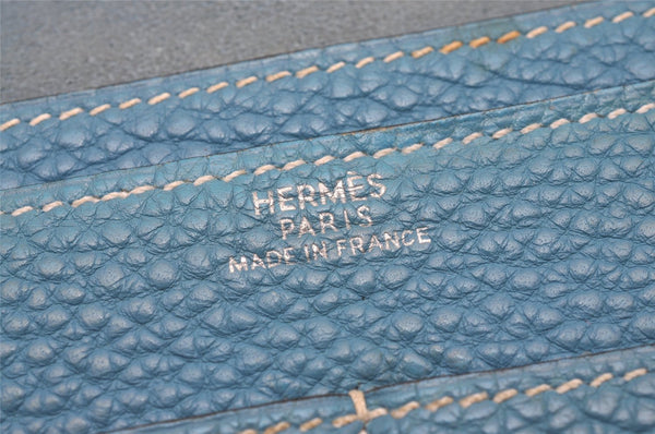 Authentic HERMES Dogon GM Vintage Leather Long Wallet Purse Blue 9977I