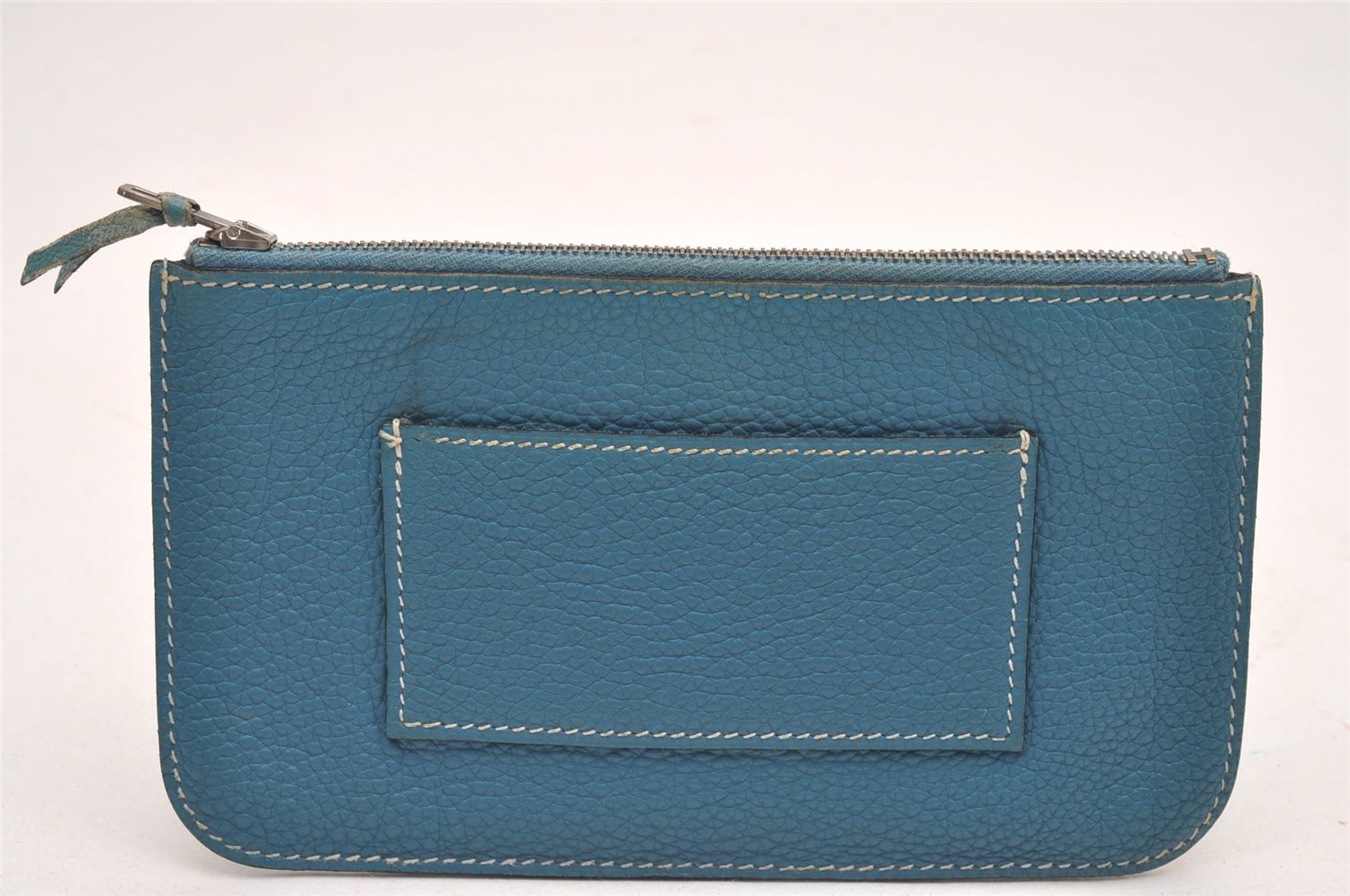 Authentic HERMES Dogon GM Vintage Leather Long Wallet Purse Blue 9977I