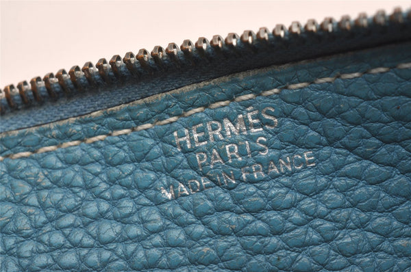 Authentic HERMES Dogon GM Vintage Leather Long Wallet Purse Blue 9977I