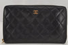 Authentic CHANEL Caviar Skin Matelasse Long Wallet Purse CoCo Mark Black 9977J