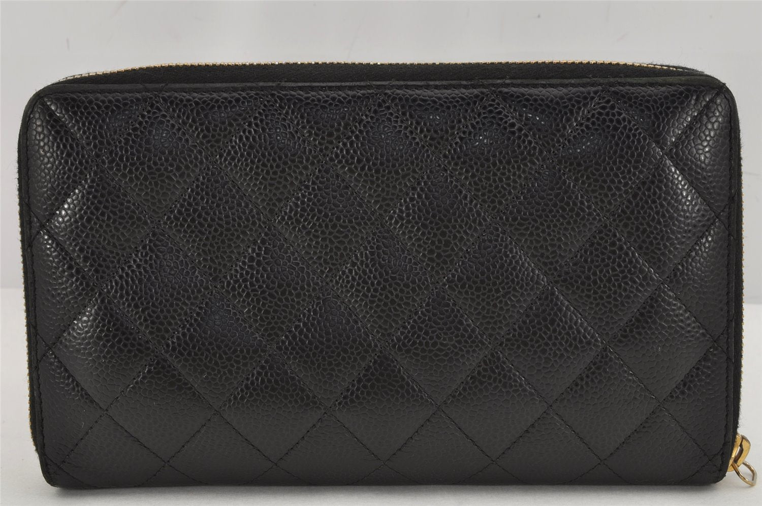 Authentic CHANEL Caviar Skin Matelasse Long Wallet Purse CoCo Mark Black 9977J