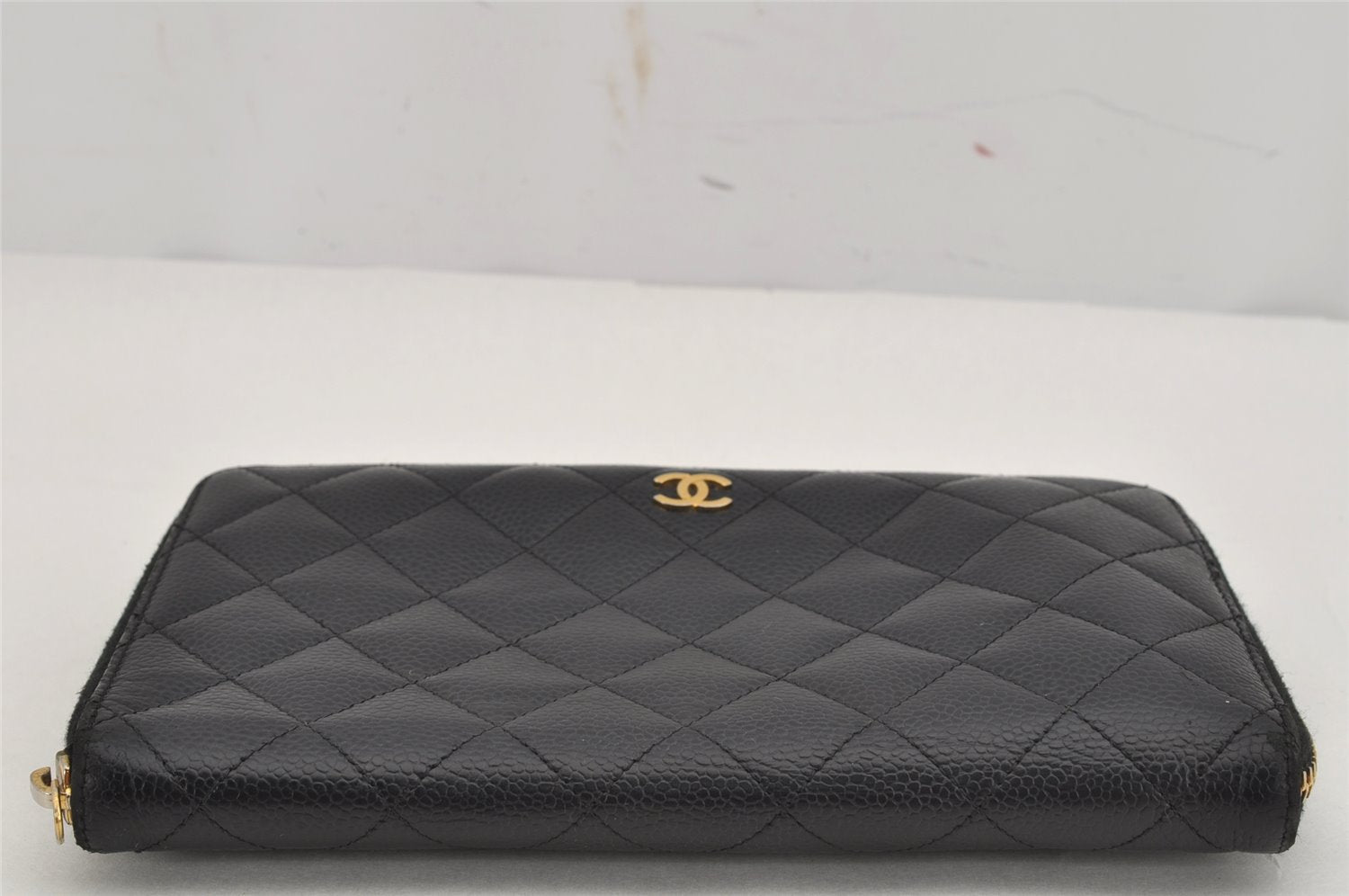 Authentic CHANEL Caviar Skin Matelasse Long Wallet Purse CoCo Mark Black 9977J