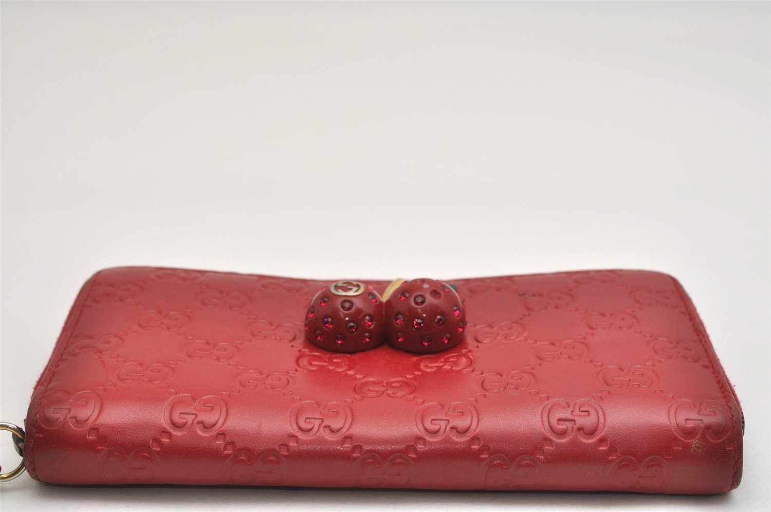 Authentic GUCCI Guccissima Cherry GG Leather Long Wallet Purse 476049 Red 9979J