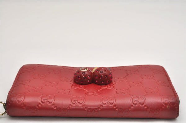 Authentic GUCCI Guccissima Cherry GG Leather Long Wallet Purse 476049 Red 9979J