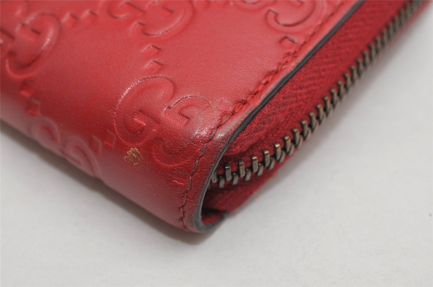 Authentic GUCCI Guccissima Cherry GG Leather Long Wallet Purse 476049 Red 9979J