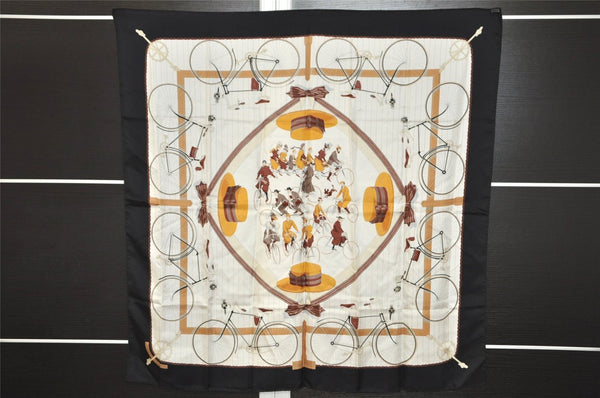 Authentic HERMES Carre 90 Scarf "LES BECANES" Silk Black 9982I