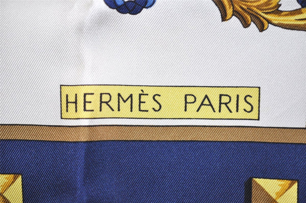 Authentic HERMES Carre 90 Scarf ”Les Cles" Silk Navy Blue 9983I