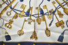 Authentic HERMES Carre 90 Scarf ”Les Cles" Silk Navy Blue 9983I