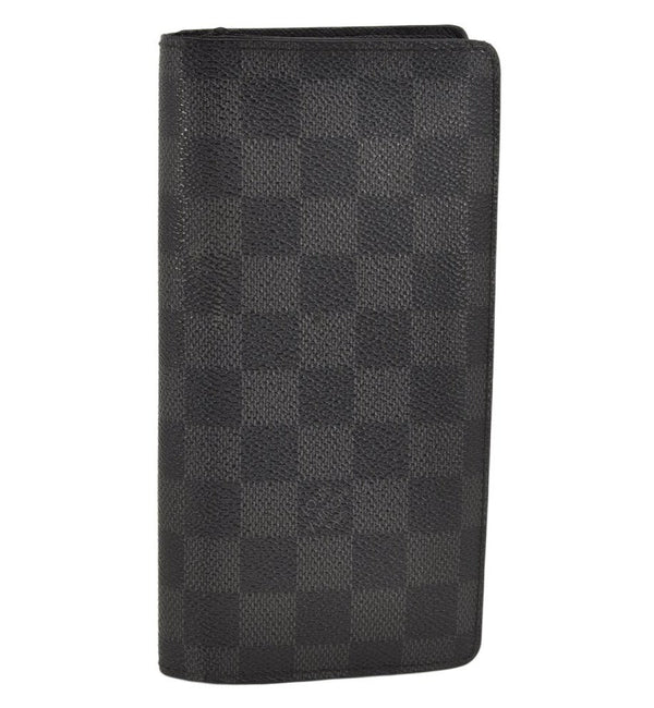 Authentic Louis Vuitton Damier Graphite Portefeuille Brazza N62665 Wallet 9983J