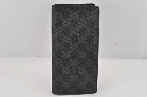 Authentic Louis Vuitton Damier Graphite Portefeuille Brazza N62665 Wallet 9983J