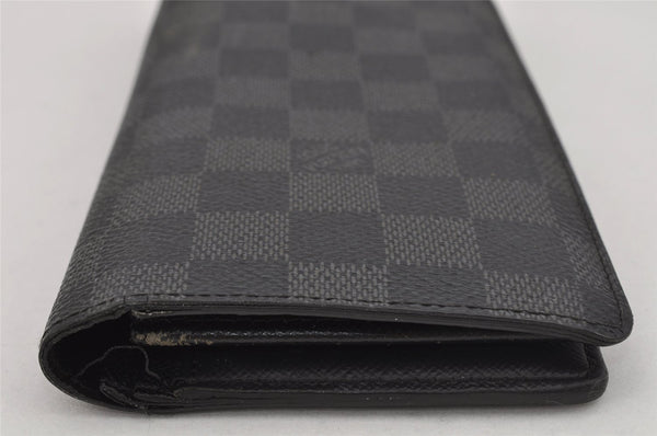 Authentic Louis Vuitton Damier Graphite Portefeuille Brazza N62665 Wallet 9983J