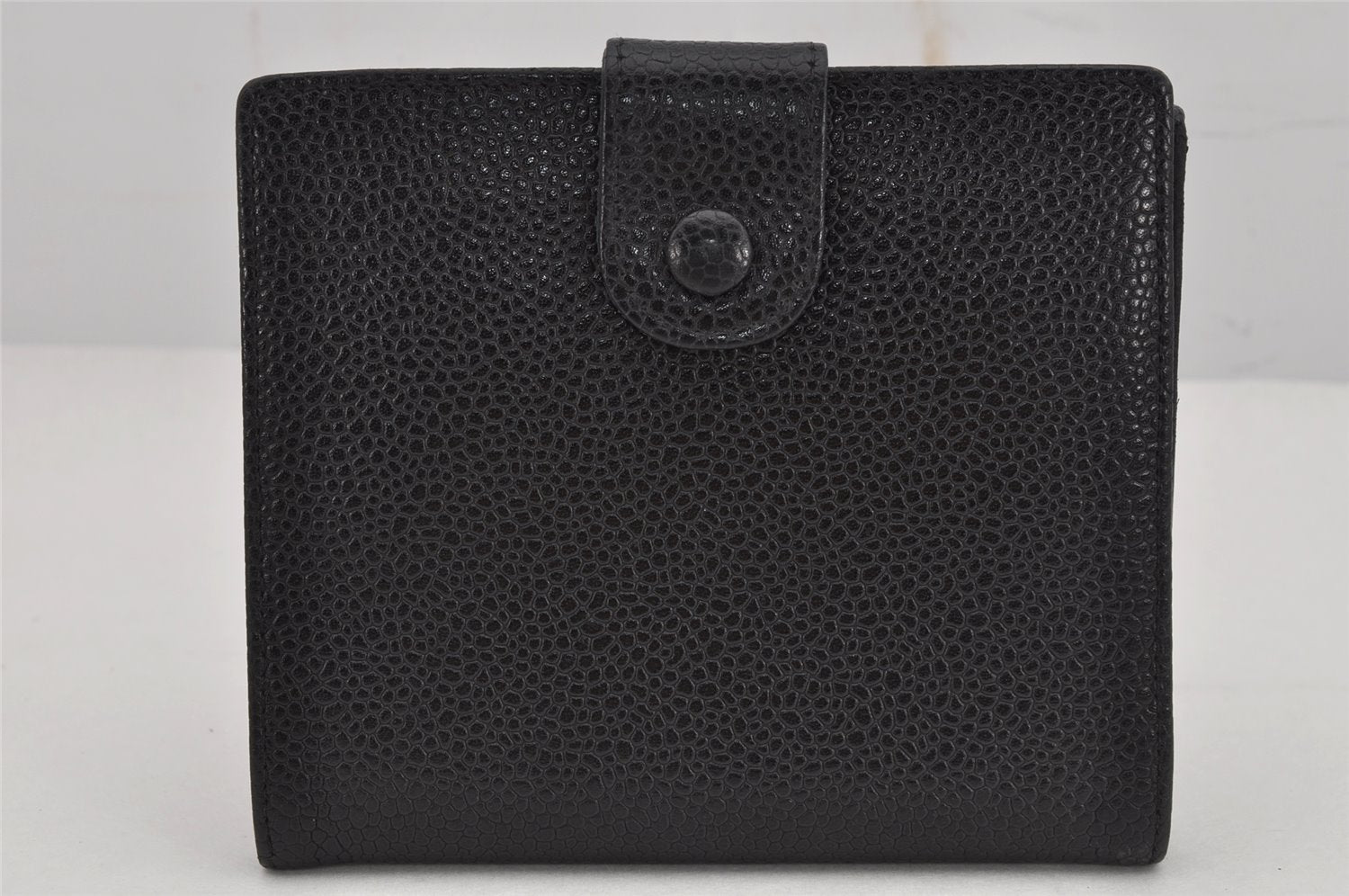 Authentic CHANEL Caviar Skin Vintage CoCo Mark Bifold Wallet Purse Black 9984J