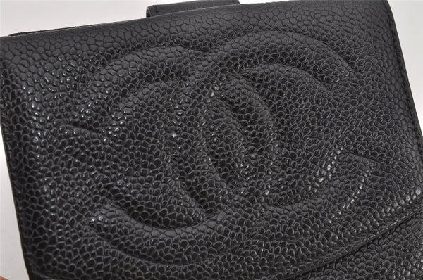 Authentic CHANEL Caviar Skin Vintage CoCo Mark Bifold Wallet Purse Black 9984J