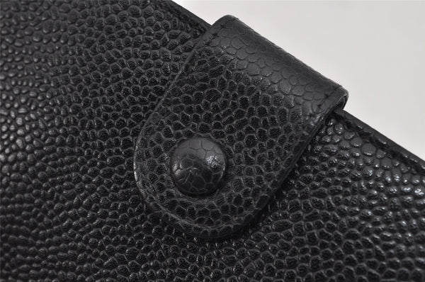 Authentic CHANEL Caviar Skin Vintage CoCo Mark Bifold Wallet Purse Black 9984J