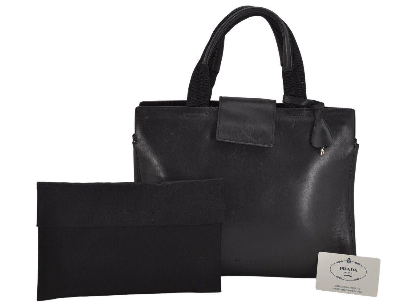Authentic PRADA Vitello City Leather Nappa Shoulder Hand Bag B8197 Black 9993J