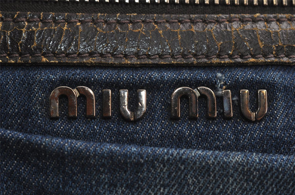 Authentic MIU MIU Vintage Denim Leather Shoulder Cross Body Bag Purse Blue 9995J