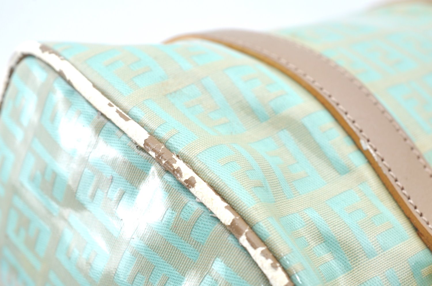 Authentic FENDI Zucchino Hand Bag Purse PVC Leather Light Blue J5615