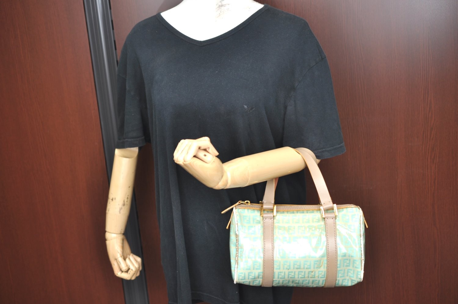 Authentic FENDI Zucchino Hand Bag Purse PVC Leather Light Blue J5615