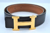 Authentic HERMES Leather Belt Reversible Size 65cm 25.6" Black Brown J6051