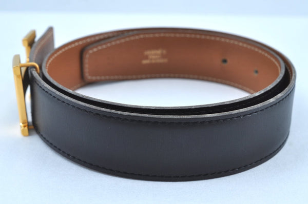 Authentic HERMES Leather Belt Reversible Size 65cm 25.6" Black Brown J6051