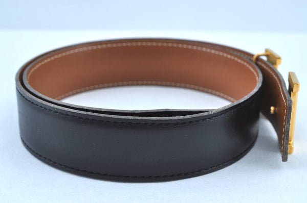 Authentic HERMES Leather Belt Reversible Size 65cm 25.6" Black Brown J6051