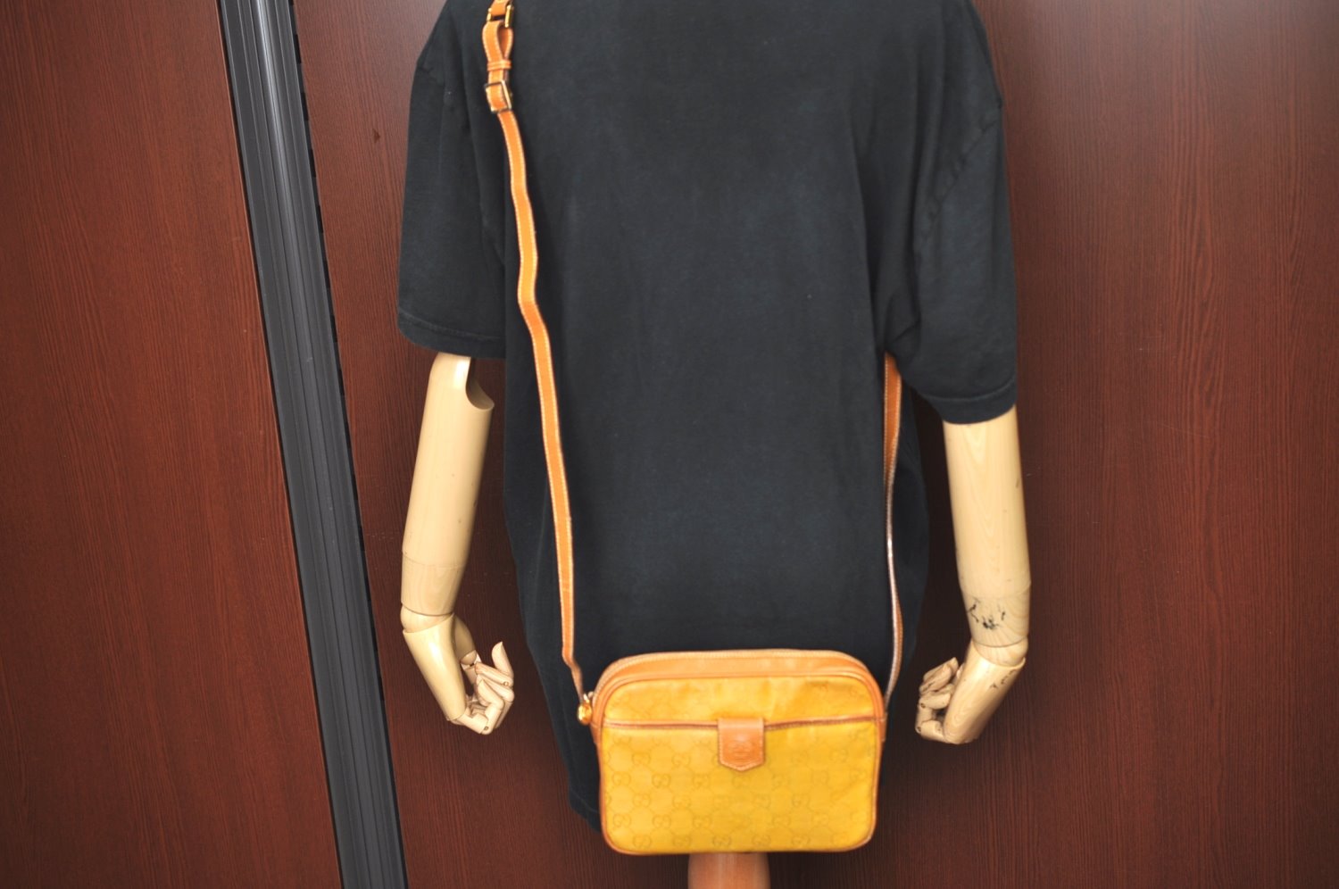 Authentic GUCCI Shoulder Cross Body Bag GG PVC Leather Yellow Brown Junk J7144