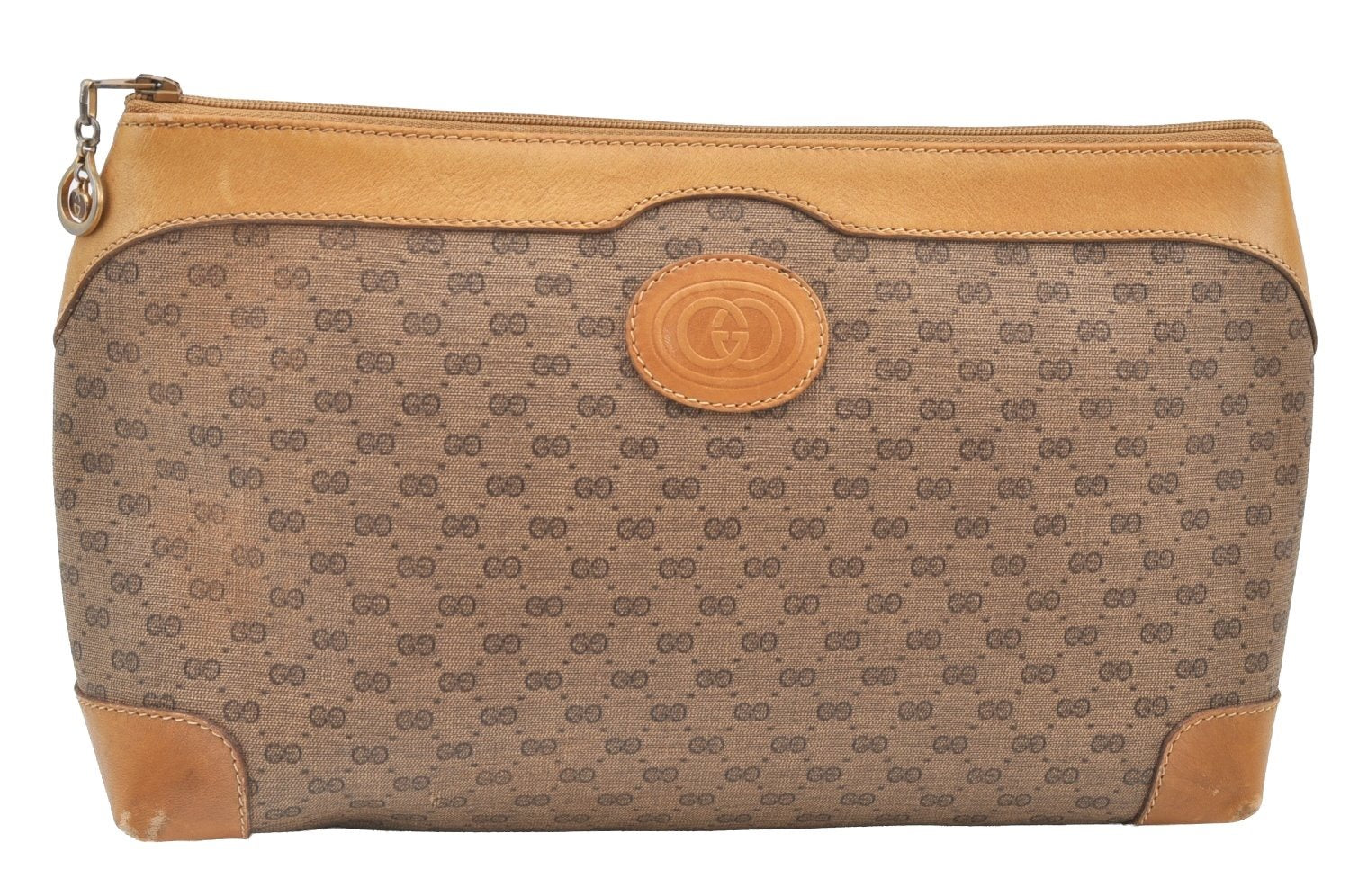 Authentic GUCCI Micro GG PVC Leather Clutch Hand Bag Purse Brown Junk J7273