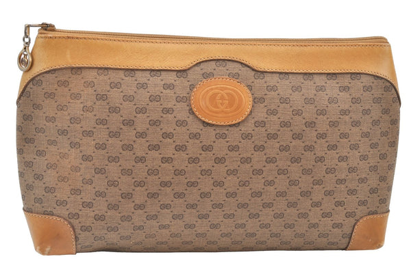 Authentic GUCCI Micro GG PVC Leather Clutch Hand Bag Purse Brown Junk J7273