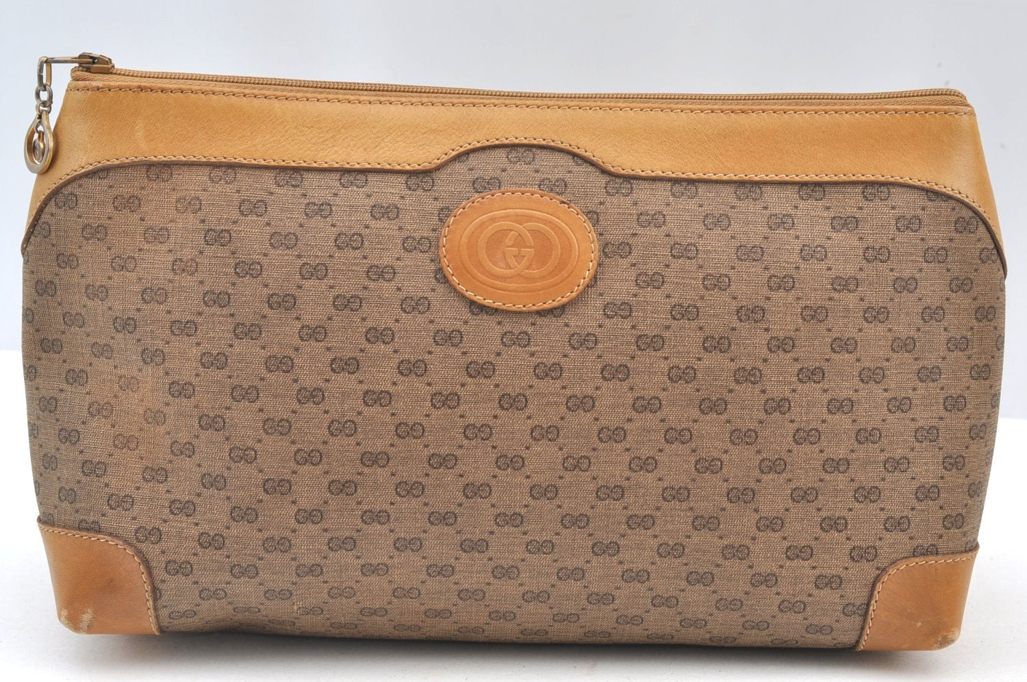 Authentic GUCCI Micro GG PVC Leather Clutch Hand Bag Purse Brown Junk J7273